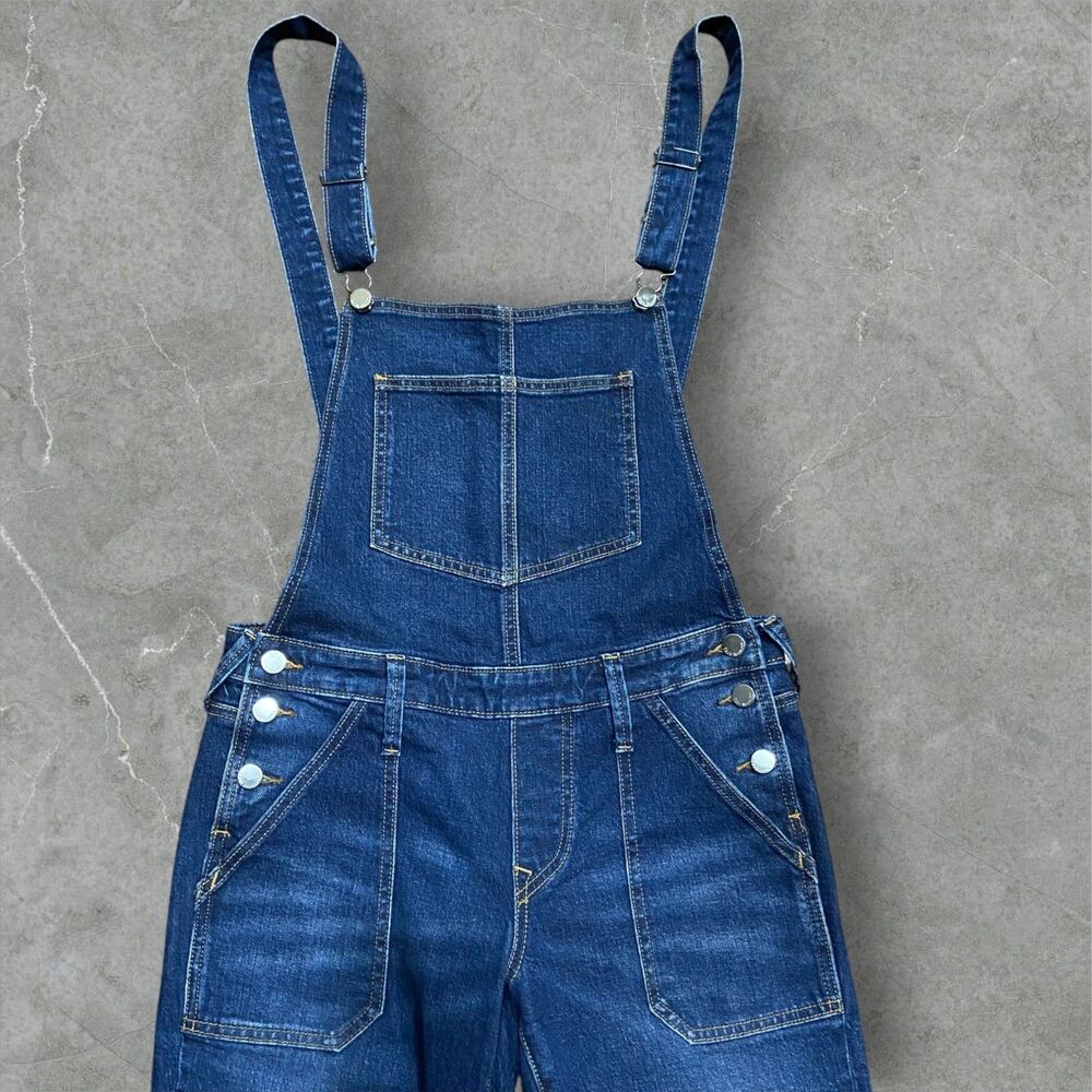 True Religion Regular Fit Backless Bib Overalls Dark Denim Blue Womens Size Med